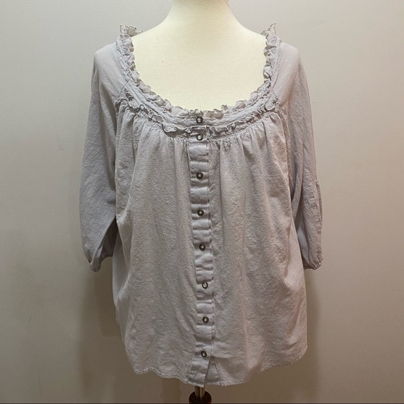 Secret Garden Ruffle Front Button Front Crepe Top - Picture 2 of 12